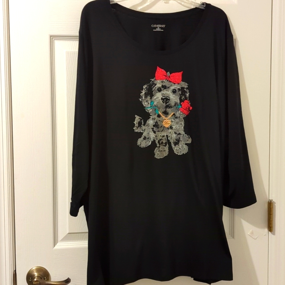 Catherines Dog Lovers sparkle Holiday Christmas Top Shirt 3X 26/28W NWOT